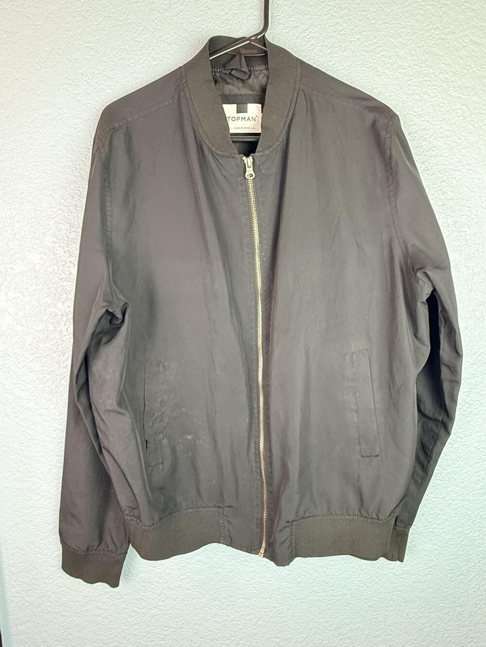 Topman Jacket Mens Large Black Lightweight Bomber Full Zip Lined Ribbed